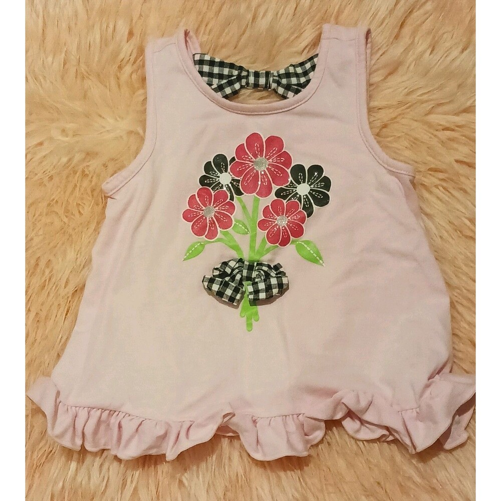 Kids Headquarters Baby Girls Pink Floral Ruffle Tank Top Sleeveless Bow Gingham